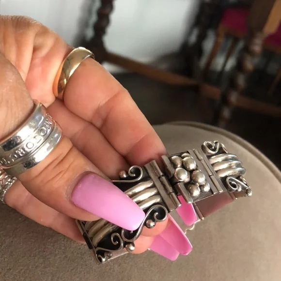 Mexico 925 Sterling silver art deco hinged bracelet - Picture 6 of 12